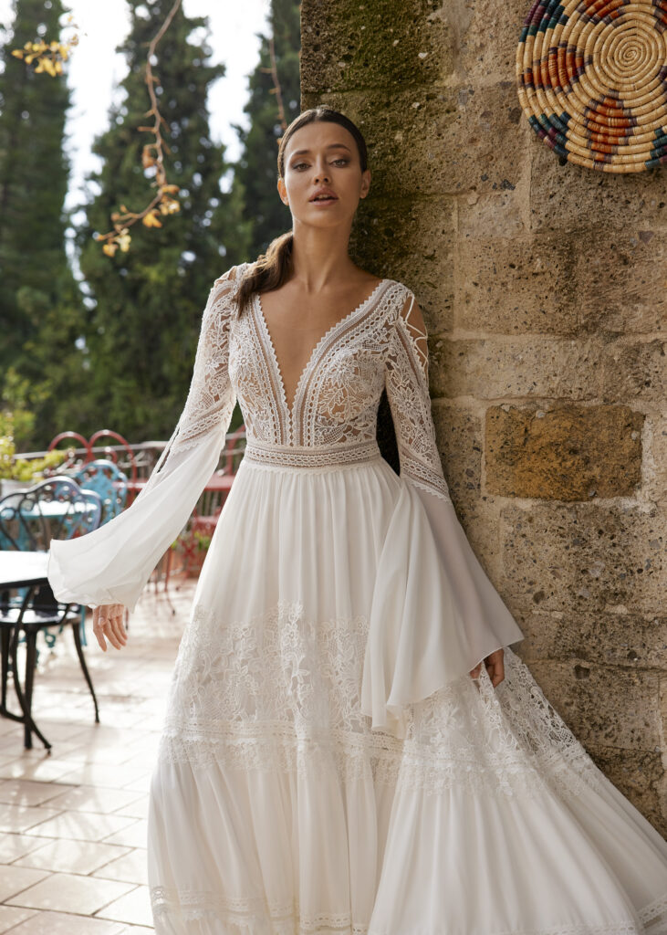 ADELYNN | Boho wedding dress with lace | GBS Herve Paris