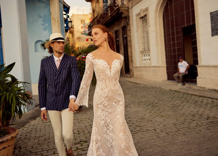 Long sleeve wedding dress by GBS Herve Paris