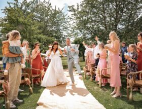 Real bride Nathalie with an A-line wedding dress