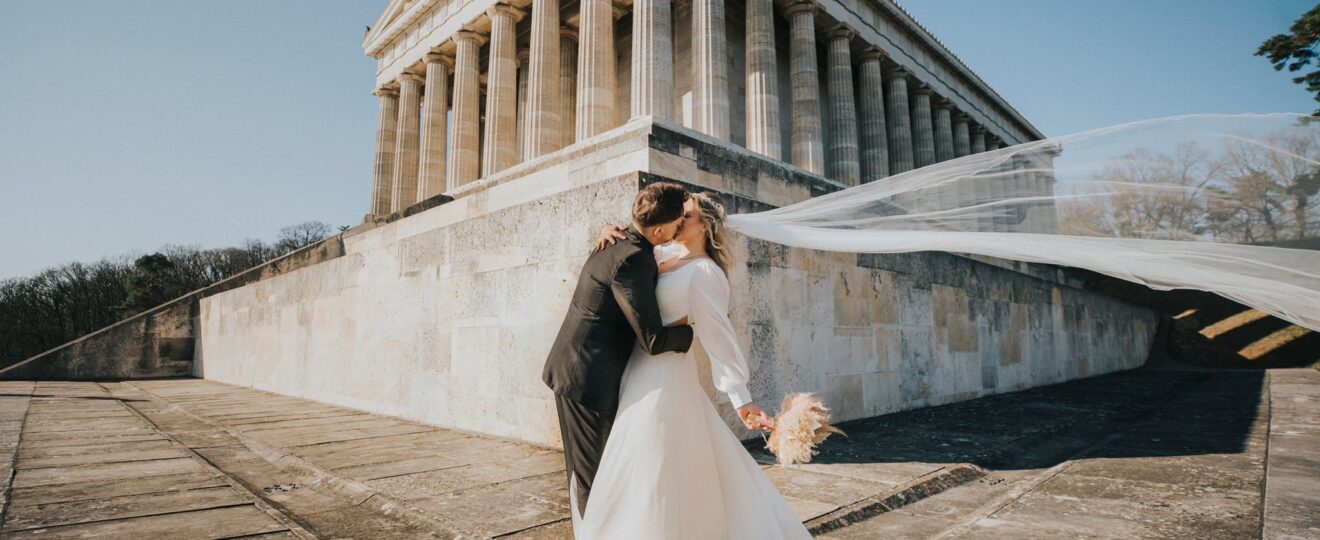 Wedding dress with a long veil