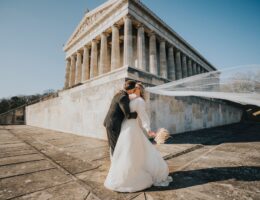 Wedding dress with a long veil