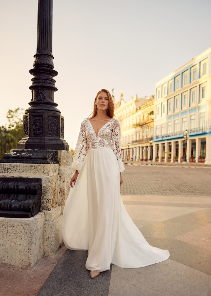 Long sleeve wedding dress by GBS Herve Paris