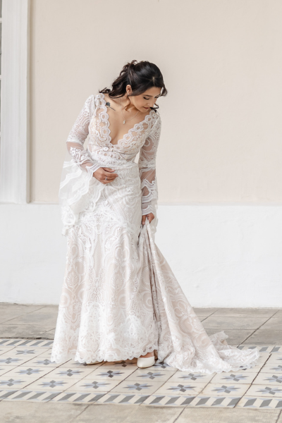 Stunning wedding dress with daring V-neckline